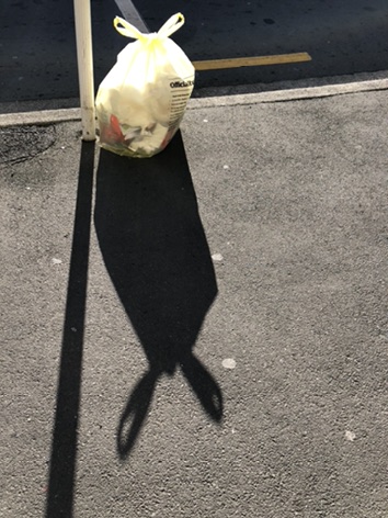 Yellow recycling bag casts an appealing shadow 